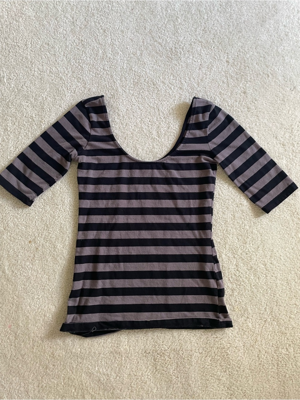 Garage Black and Taupe Striped Scoop Neck Tee